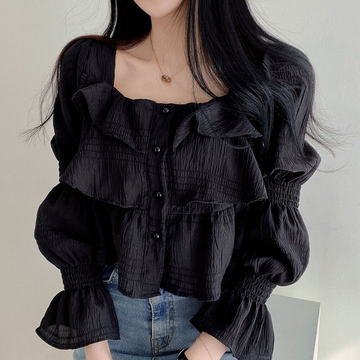 Áo chiffon Cổ Vuông Phong Cách Hàn Quốc Ngọt Ngào