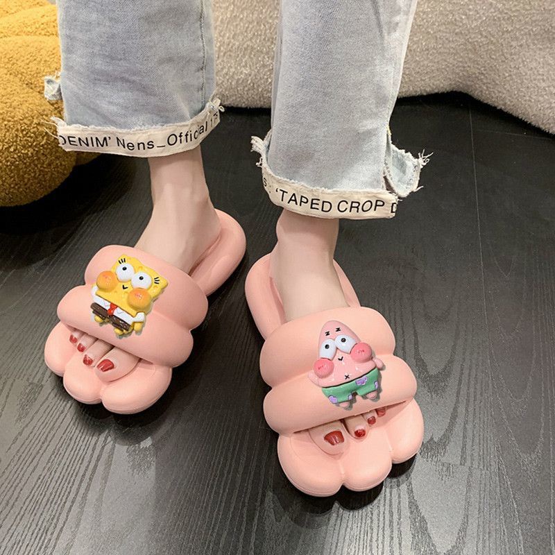 Dép bánh mì nữ sandal Đáy dày chống trượt chống nước In Hình Gấu Dâu Tây Hoạt Hình Dễ Thương
