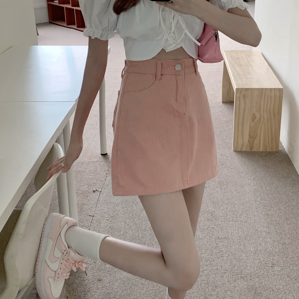 Chân váy jean Chữ A Lưng Cao Thời Trang Mùa Hè Mới Cho Nữ