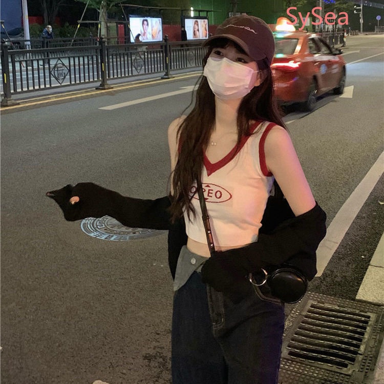 Áo Hai Dây Cổ Chữ V In Chữ Quyến Rũ Thời Trang Hè Cho Nữ