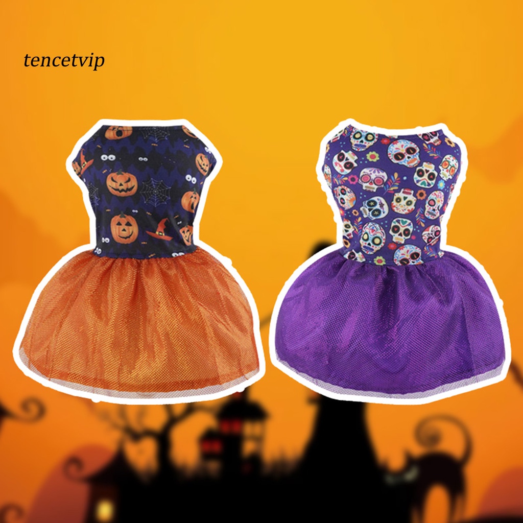 Tene Đầm Mỏng Ôm Eo In Họa Tiết Bí Ngô Ôm Dáng Thoáng Khí Phù Hợp Với Dịp Halloween Cho Thú Cưng