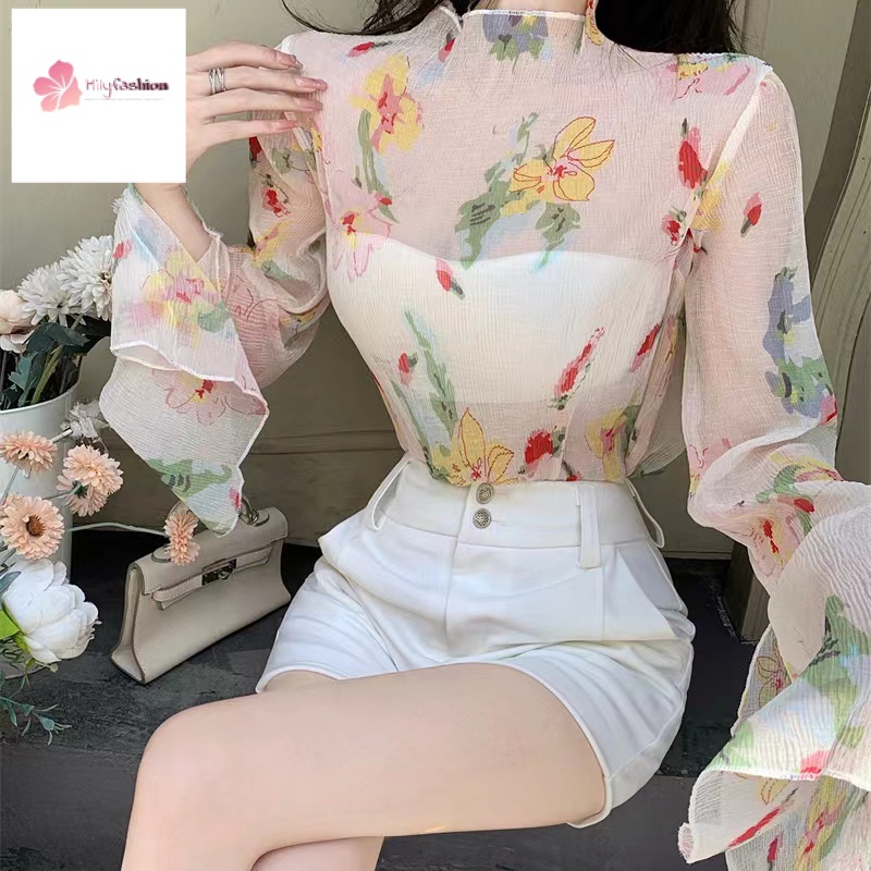 Áo Sơ Mi Chiffon Tay Dài Ống Loe Xẻ Tà Thời Trang Cho Nữ | BigBuy360 - bigbuy360.vn