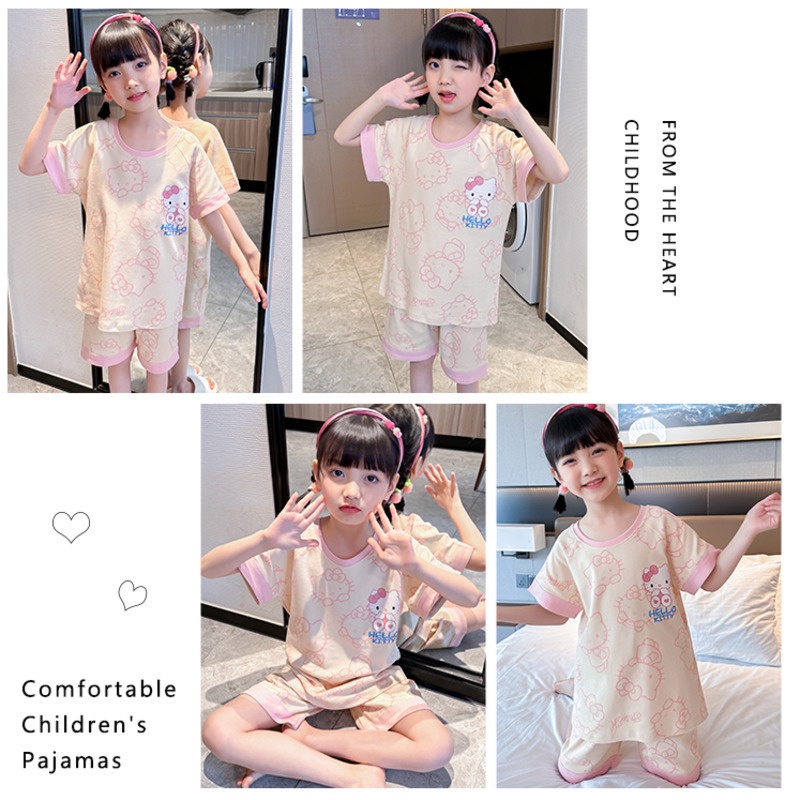 Bộ Đồ Ngủ Pijama baju tidur budak perempuan Chất Liệu Cotton Phong Cách Hàn Quốc Cho Bé Gái