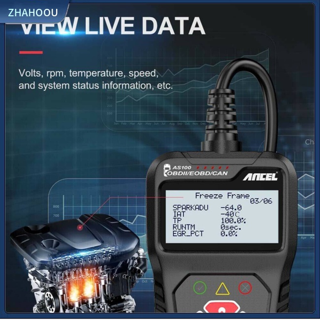 ☃Phụ Kiện Trang Trí Nhà Cửa Kiểu Dáng Dễ Thương Xinh Xắn☃ Máy Quét Kiểm Tra Lỗi Động Cơ Xe Hơi Ancel As100 Obd2