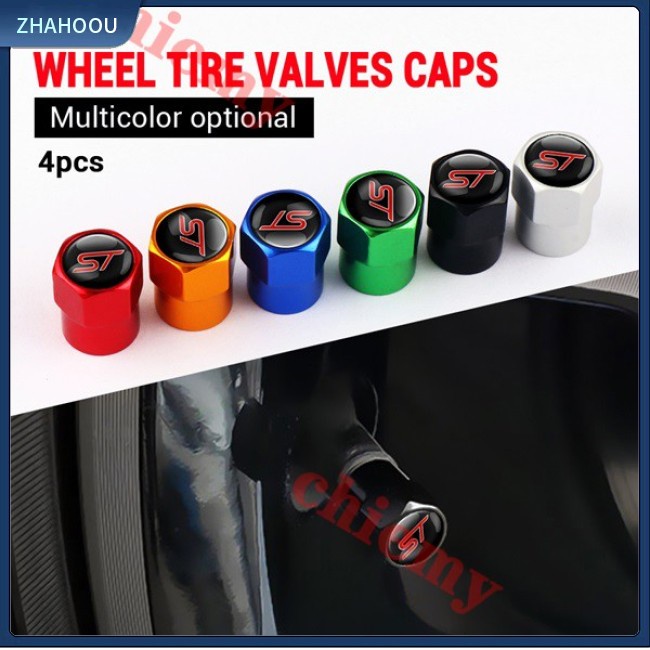 ☃Phụ Kiện Trang Trí Nhà Cửa Kiểu Dáng Dễ Thương Xinh Xắn☃ Bộ 4 Nắp Van Bánh Xe Hơi Ford ST ecosport kuga focus mondeo fiesta Chất Liệu Nhôm Ốp