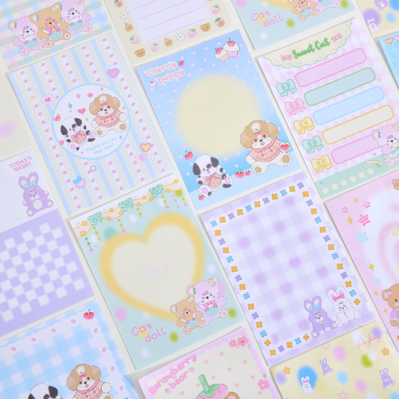 Peach Cute cartoon cream doll pattern rabbit puppy notepad Memo Pad School Office Stationery Notepad