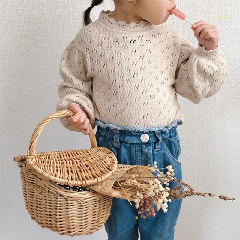 Haha Áo Sweater Dệt Kim Tay Phồng Viền Bèo Ngọt Ngào Cho Bé Gái