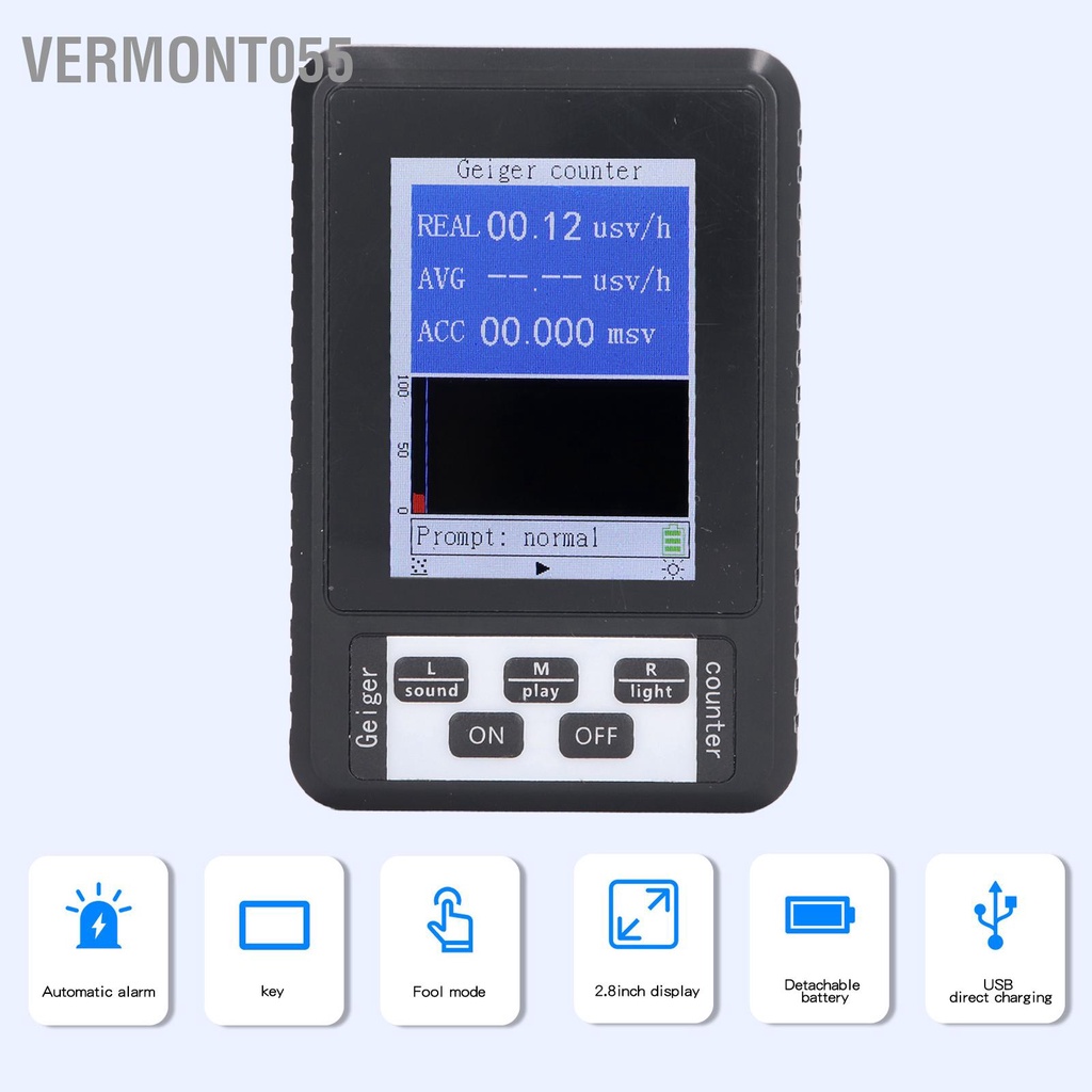 Vermont055 Máy đo bức xạ hạt nhân Geiger Counter theo dõi Beta Gamma X Ray cầm tay