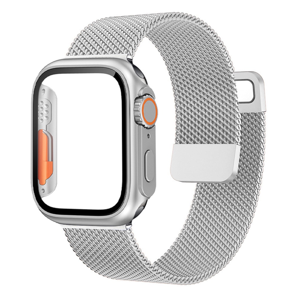 Dây Đeo Kính Cường Lực + Viền Kim Loại Cho Đồng Hồ Thông Minh Apple Watch 44mm 40mm 45mm 41mm 45mm 44mm i Watch series 8 7 6 se