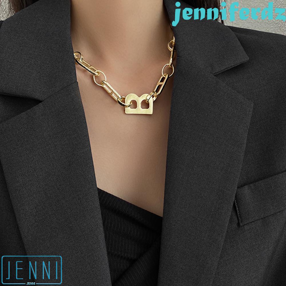 Vòng cổ trang sức dày hình chữ B lớn treo ở xương đòn hợp kim cho tiệc tùng phong cách hiphop JENIFERDZ