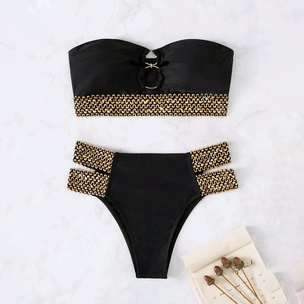 Bộ Đồ Bơi Bikini 2 Mảnh Không Dây Lưng Cao Có Đệm Nâng Ngực Cho Nữ MM0425