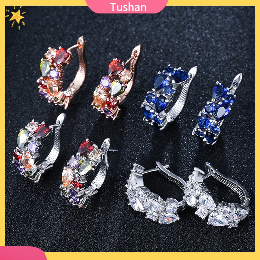 1 Đôi Bông Tai Kẹp Đính Đá Nhiều Màu Phong Cách Âu Mỹ Thanh Lịch Dành Cho Nữ