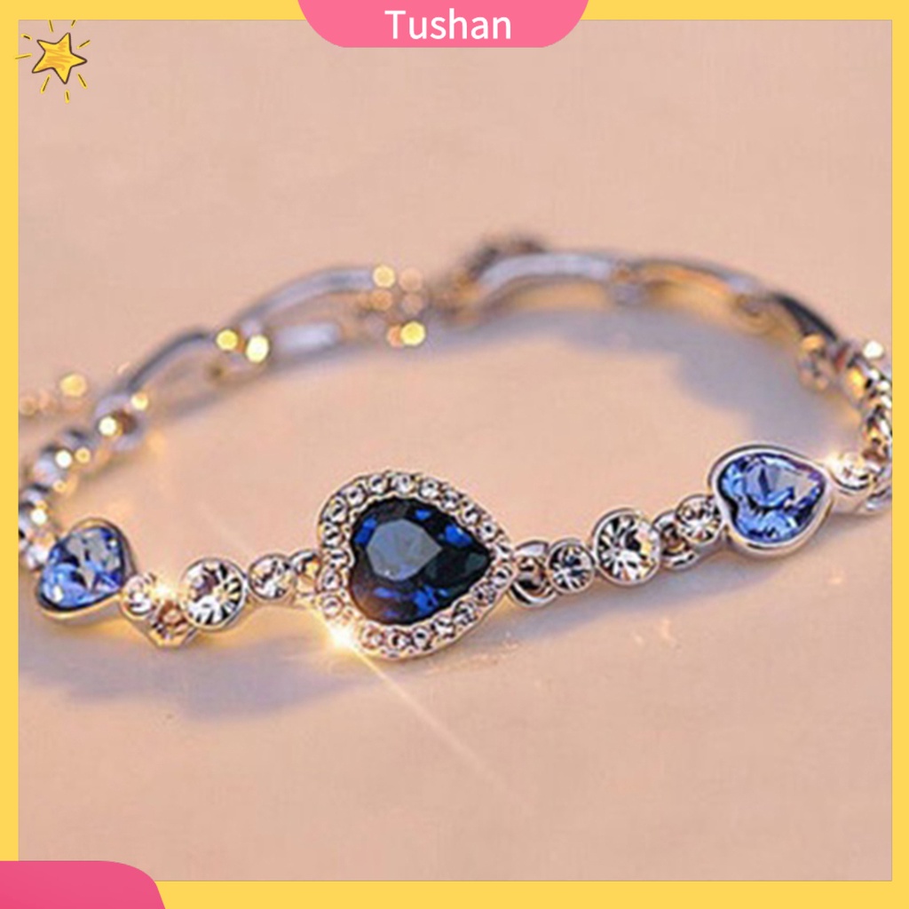 Vòng Tay Hợp Kim Đính Đá Hình Trái Tim Xinh Xắn