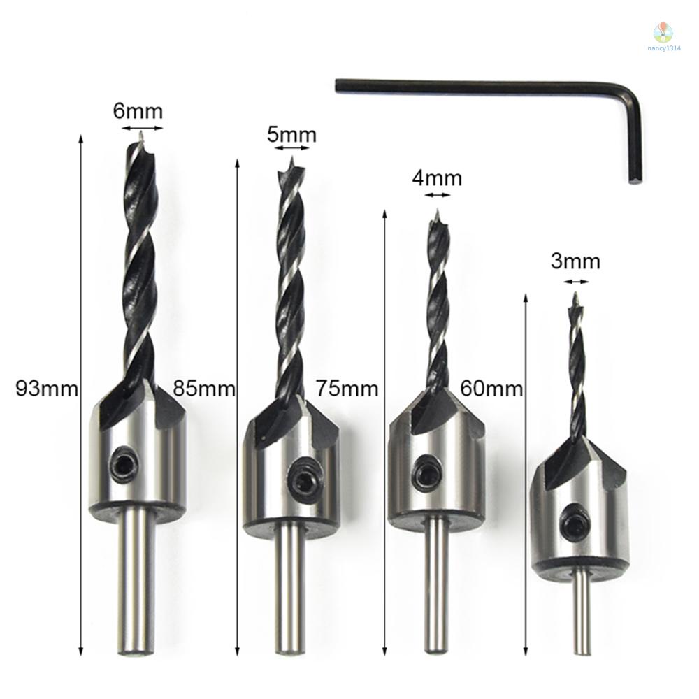 Set 4 Mũi Khoan Gỗ HSS 5 Sáo 3mm-6mm Chuyên Dụng