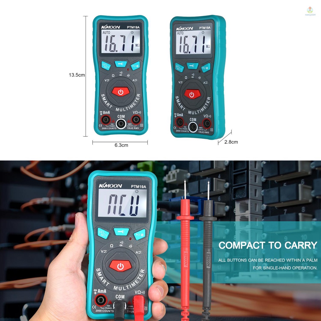 Vạn Năng Kế KKmoon Cầm Tay RMS Tự Động Xoay AC / DC DMM Kỹ Thuật Số / Kháng Lực / Tiếp Xúc / Kiểm Tra Điện Áp / Dòng Điện Không Tiếp Xúc Ba