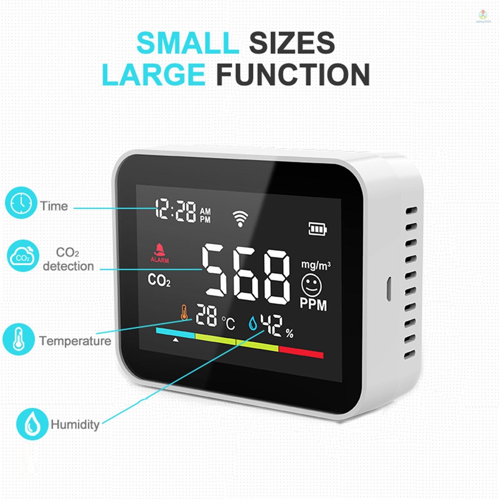 Thiết Bị Đo Độ Ẩm CO2 CO2 Kết Nối WiFi Thông Minh Màn Hình LCD Đa Năng Đồng Hồ Đo Độ Ẩm &amp; Độ Ẩm Carbon Dioxide I