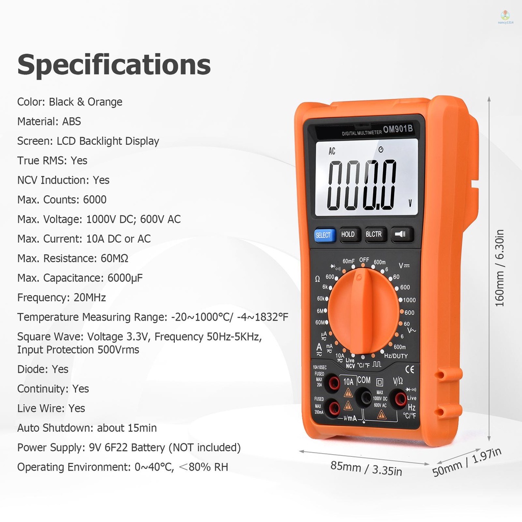 Vạn Năng Kế Điện Tử Thông Minh 6000 True RMS Có Màn Hình LCD Hiển Thị