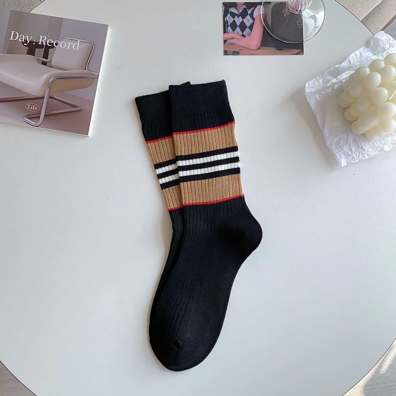 Vớ Cotton Cổ Cao Họa Tiết Kẻ Sọc Thời Trang Phong Cách Hàn Quốc Cho Nữ