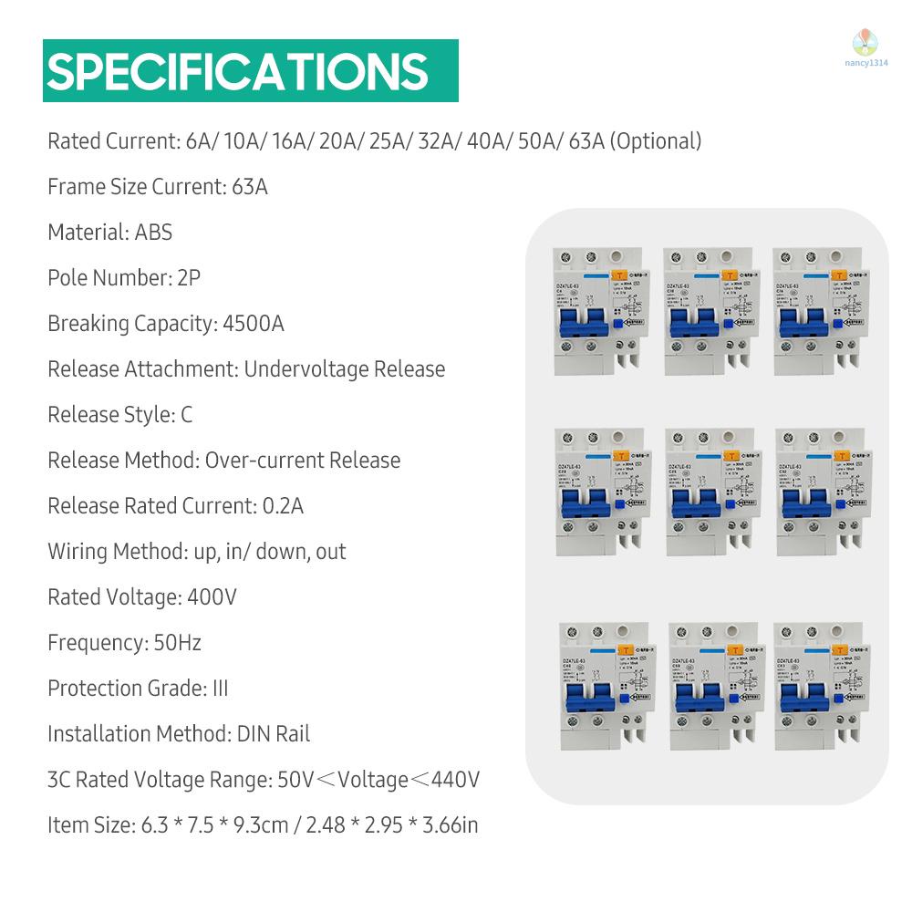 Cầu Dao 2 Cực 30mA 400V DZ47LE-63 Chuyên Dụng Cho Gia Đình