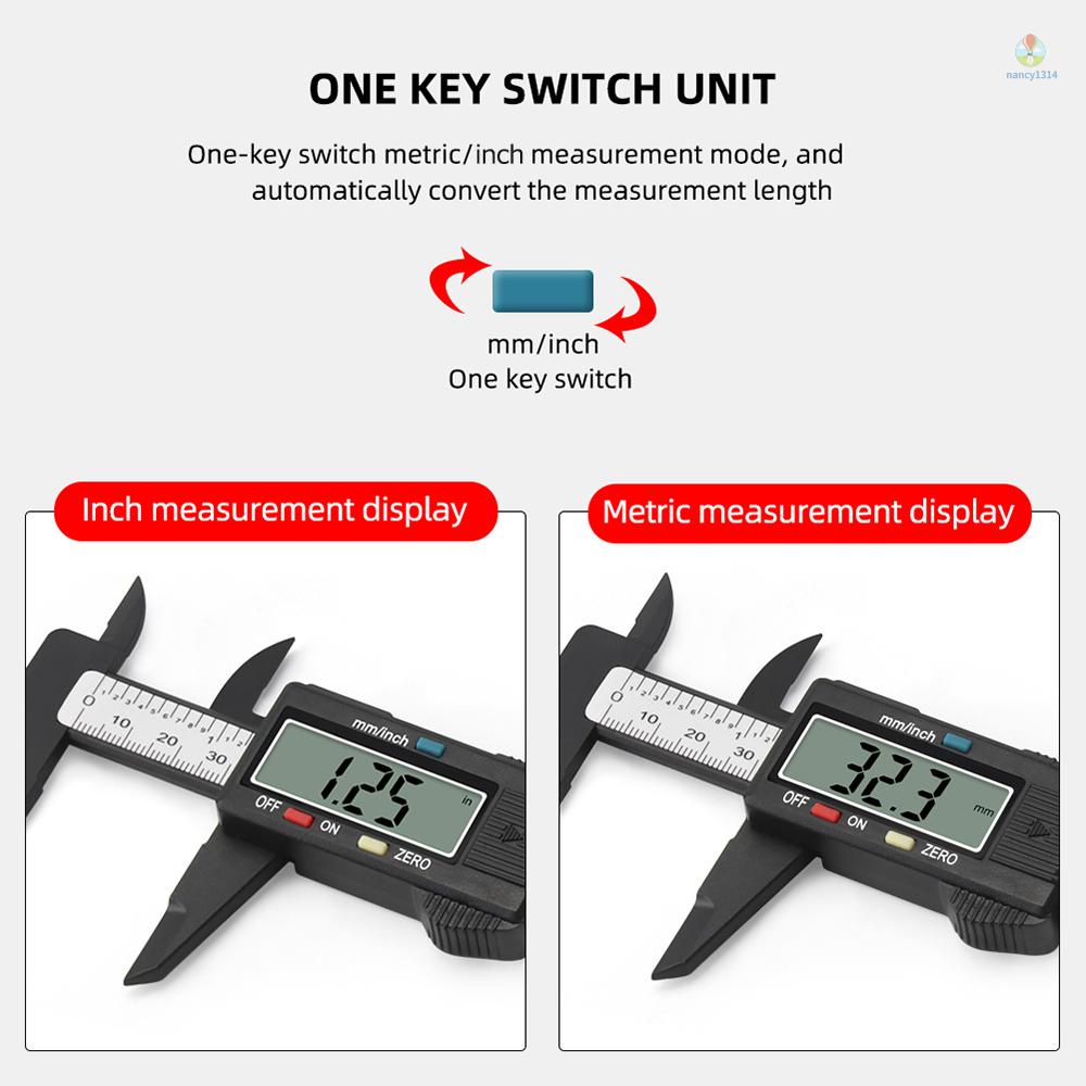 Thước Đo Điện Tử Màn Hình LCD 0-6 Inch / 150mm Bằng Nhựa Sợi Carbon Độ Chính Xác Cao