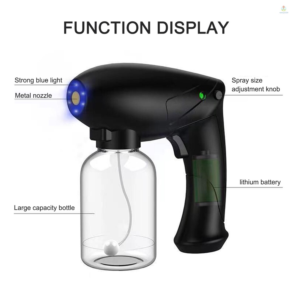 Outdoor Indoor Disinfection , Handheld Blue Light Wireless Portable Rechargeable Nano Atomizer Electric Sprayer Nozzle Adjustable Fogger