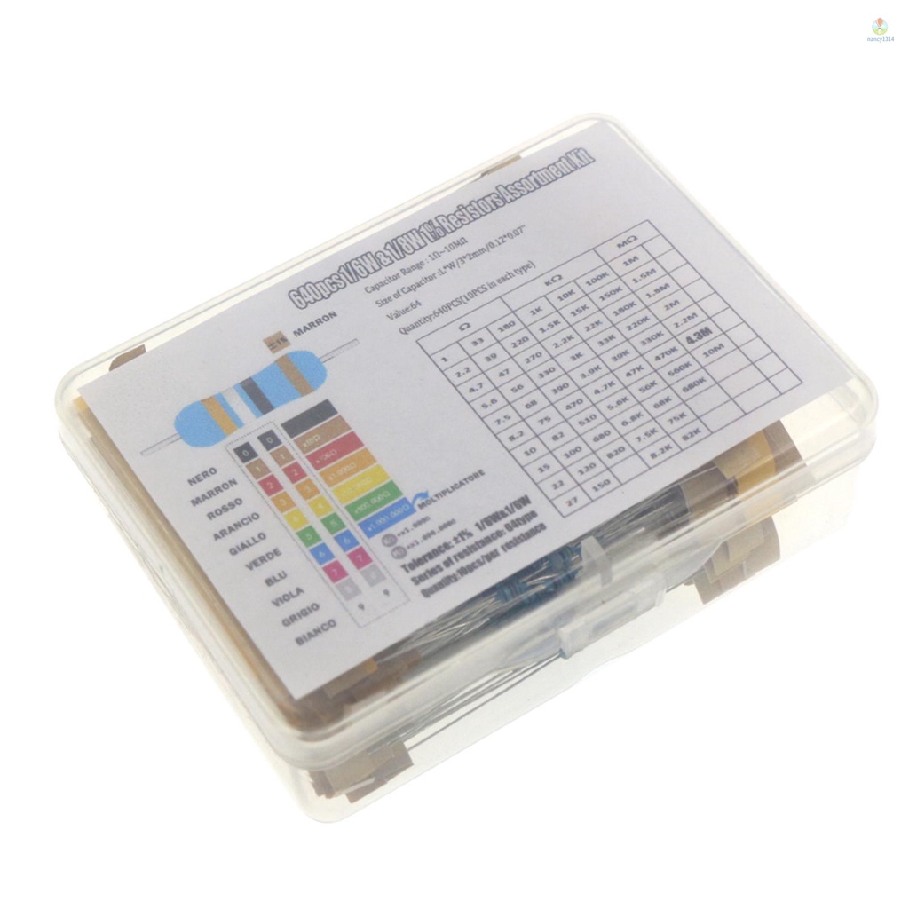 Set 640 Điện Trở 1 / 6W 1% Màng Carbon 1 Ohm - 10M Ohm 64 Chuyên Dụng