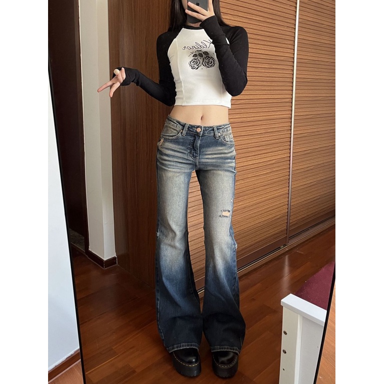 Slimmer Quần Jean Dài Ôm Dáng Vừa Vặn Nhẹ Nhàng Sờn Size Lớn Phong Cách Mỹ Cổ Điển Hợp Thời Trang Cho Nữ