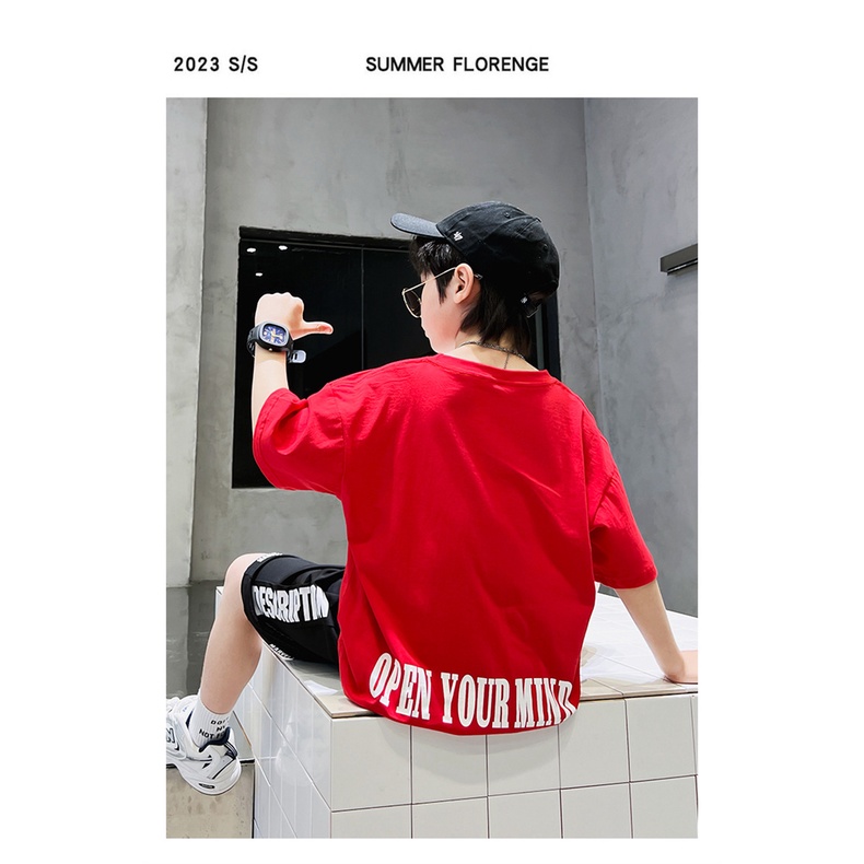 Bộ Áo Thun Tay Ngắn Và Quần Short Thể Thao Dáng Rộng In Chữ Phong Cách Hàn Quốc Thời Trang Cho Bé Gái 100-160cm