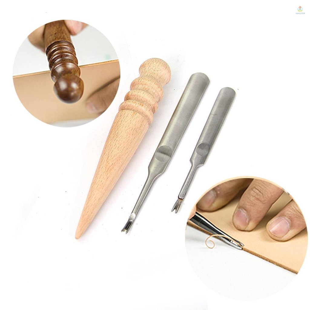 Bộ 18 Dụng Cụ Làm Đồ Da Thủ Công DIY Có Rãnh Awl Waxed Thimble