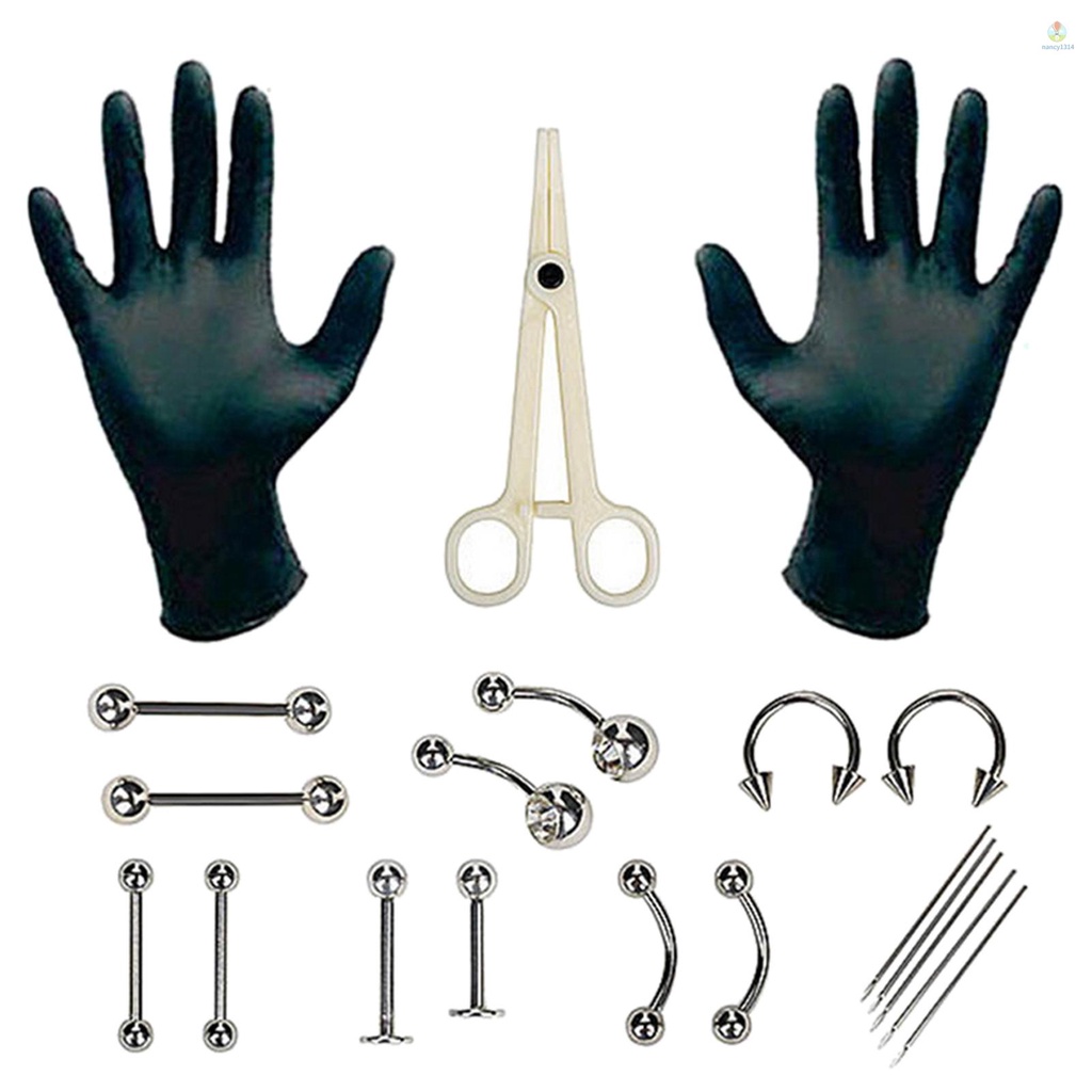 Bộ 20 Kim Xỏ Khuyên Cơ Thể Bằng Thép Không Gỉ