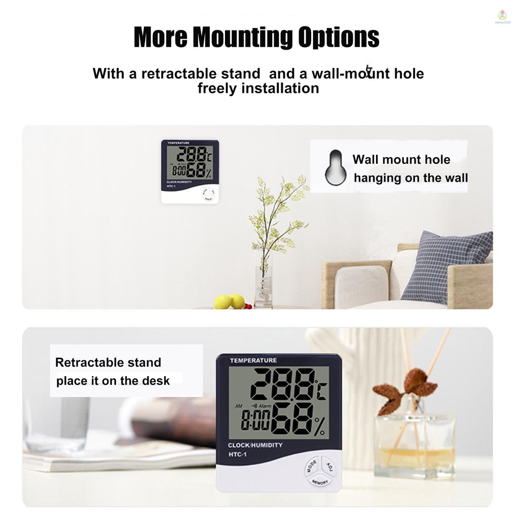 Digital Hygrometer Thermometer Indoor Temperature Monitor Room Humidity Gauge Backlit LCD Weather Station Alarm Clock with Calendar Hourly Reminder and Max Min Memory -8A
