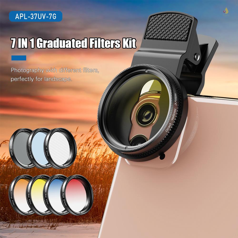 Bộ Lọc Ống Kính Máy Ảnh 37mm (mynivn) APEXEL Apl37Uv-7G 7 Trong 1 + Bộ Lọc Màu Vàng / Xanh Dương / Cam / Xanh Dương / Vàng + Bộ Lọc Ngôi Sao Cho Samsung Huawei