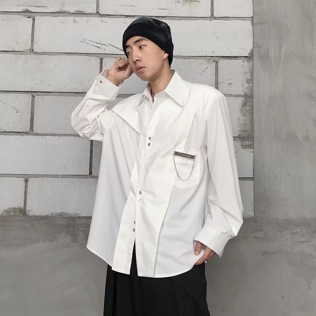 Áo Sơ Mi Dài Tay Dáng Rộng Thời Trang Mùa Xuân Thu Hàn Quốc Giản Dị Dành Cho Nam