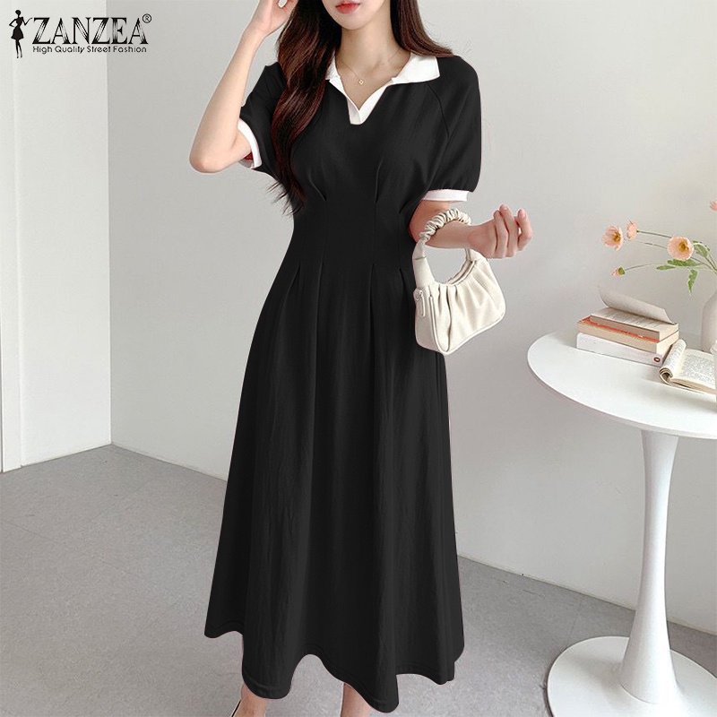 ZANZEA Đầm Dệt Kim Ngắn Tay Xếp Ly Thời Trang Nữ Tính