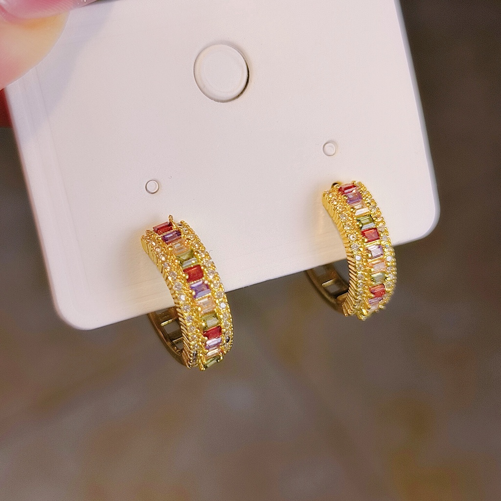 Bông Tai Đính Đá Zircon Nhiều Màu Sắc Phong Cách Âu Mỹ Thời Trang