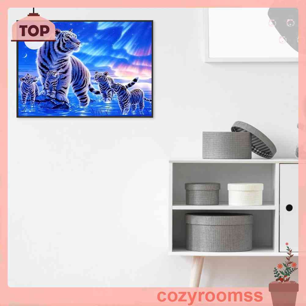 Tranh Đính Đá Kim Cương Toàn Bộ 5D DIY Hình Vẽ Hổ Trắng