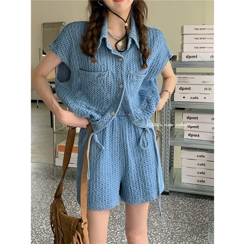 Áo Khoác Denim Sát Nách Phối Dây Rút Cá Tính Cho Nữ