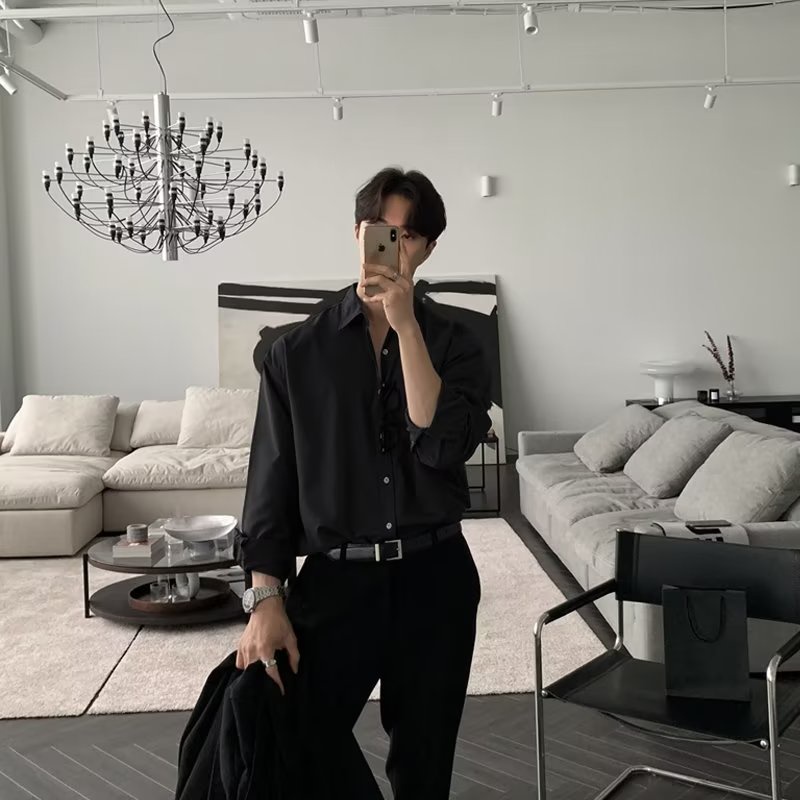 Áo Sơ Mi Lụa Tay Dài Dáng Rộng Thời Trang Công Sở Dành Cho Nam Giới