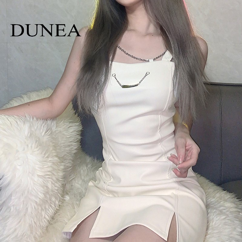 DUNEA Đầm hai dây dáng ngắn thời trang đơn giản quyến rũ dành cho nữ