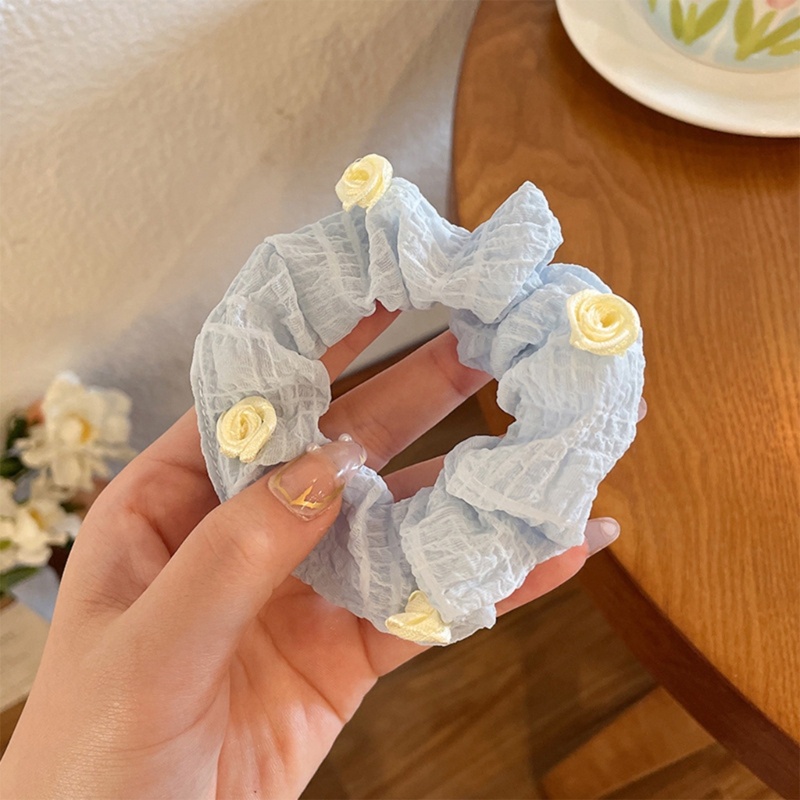 Dây Cột Tóc Đuôi Ngựa Co Giãn In Họa Tiết Hoa Hồng Cho Nữ