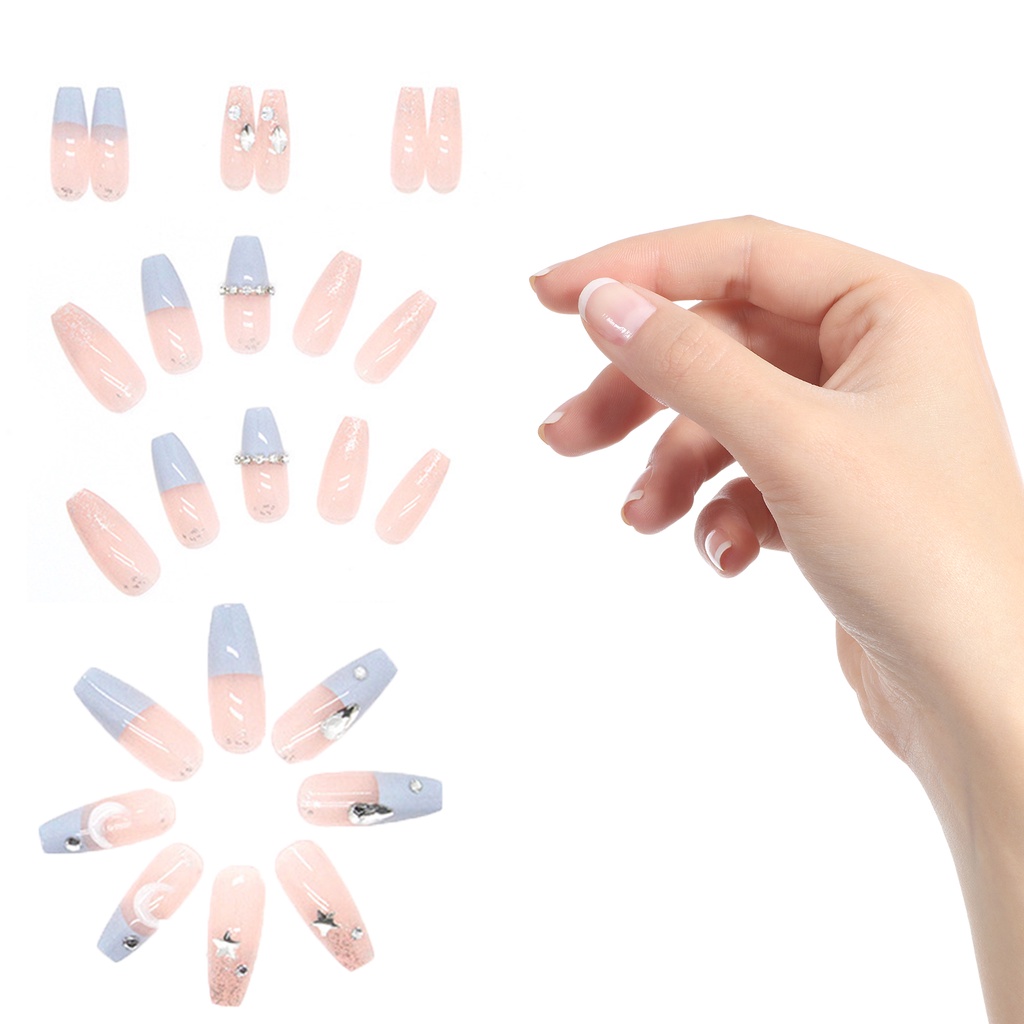1 Bộ Móng Tay Giả Che Phủ Toàn Diện Có Thể Tái Sử Dụng Kèm Keo Dán Dùng Cho Salon Làm Móng