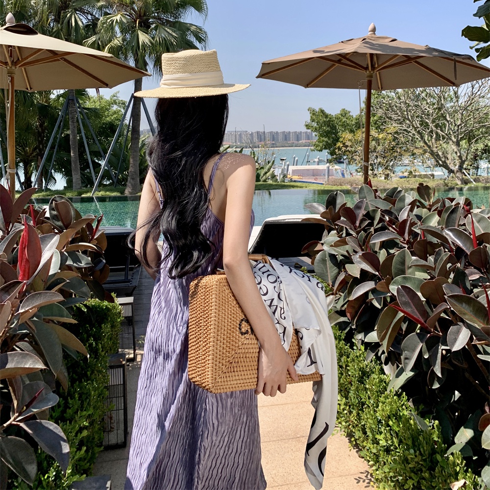 Đầm Hai Dây Xếp Ly Màu Tím Thời Trang Mùa Hè 2023 Mới