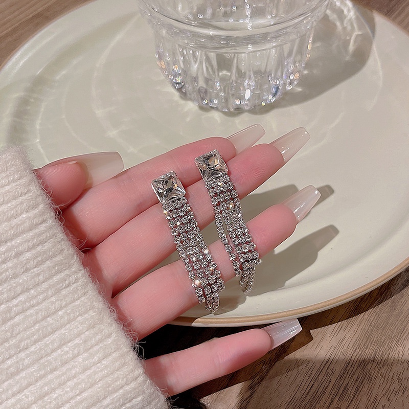 Bông Tai Dáng Dài Đính Đá Zircon Lấp Lánh Thời Trang Cho Nữ