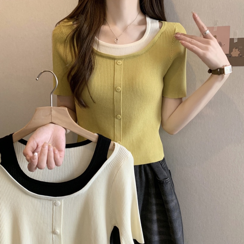 NZN Áo Thun Ngắn Tay Giả Hai Lớp Thời Trang Mùa Hè Hàn Quốc Mới