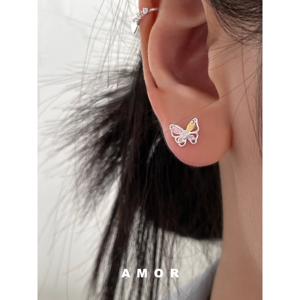 Khuyên Tai Bướm Đính Đá Zircon Nhiều Màu Ngọt Ngào Cho Nữ
