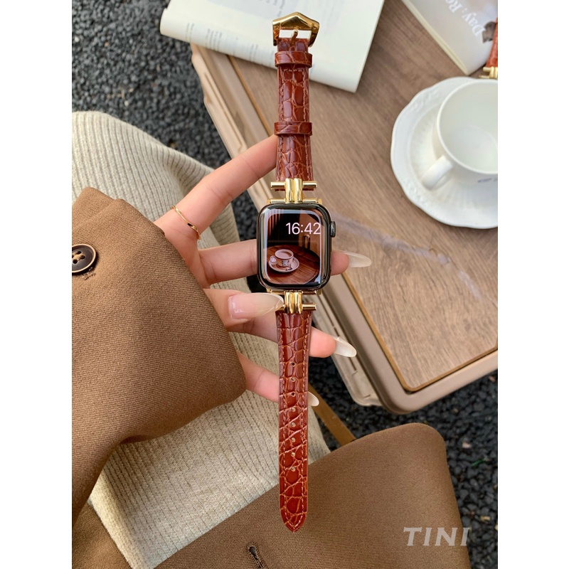 Dây Đeo Đồng Hồ Bằng Da Cá Sấu Cho Apple Watch Series 8 7 6 5 SE Ultra 4 3 2 S8 41mm 45mm 38mm 40mm 42mm 44mm 49mm