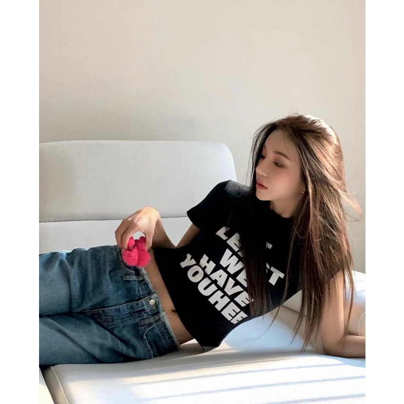 Youhee Hàng Có Sẵn Áo Thun Ngắn Tay In Chữ Phong Cách Niche Hàn Quốc Mỏng-Fit Slimmer Look