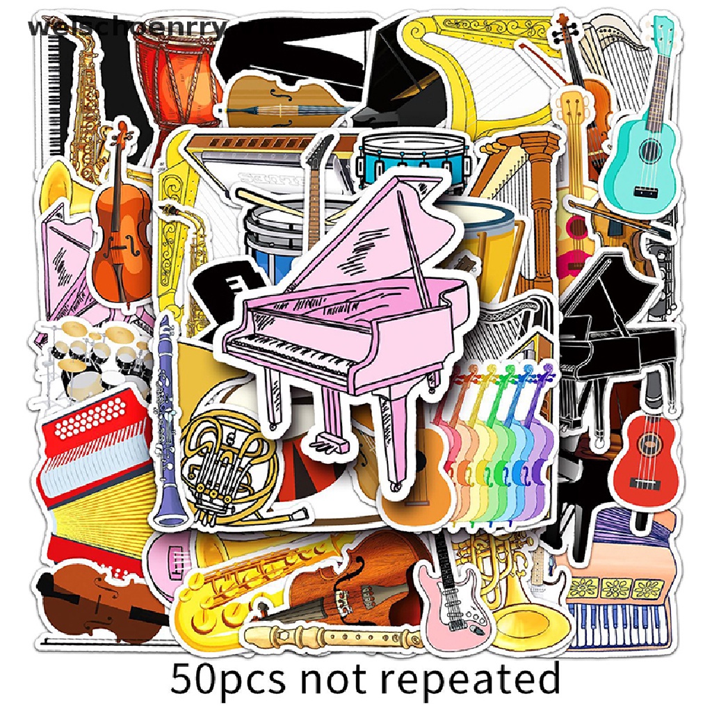 Bộ 50 Miếng Dán Họa Tiết Hoạt Hình Trang Trí Đàn Guitar / Laptop / Xe Hơi