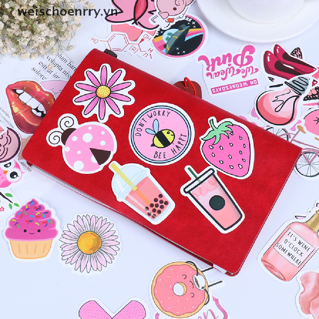 Bộ 50 Đề Can Họa Tiết Hoạt Hình Cô Gái Màu Hồng Dùng Để Trang Trí Vali / Laptop / Xe Đạp