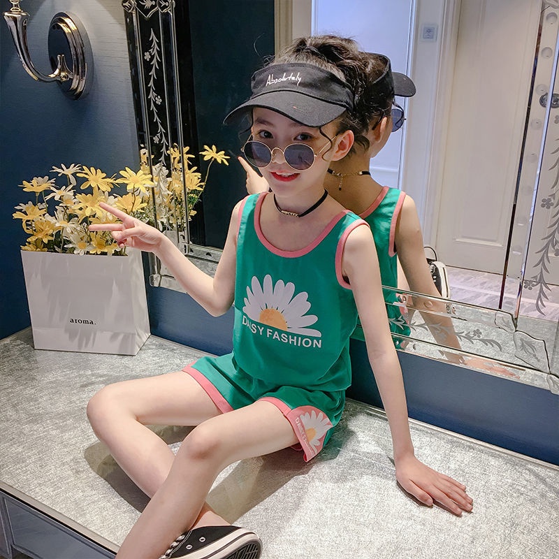 Bộ Đồ Thể Thao Hai Mảnh Áo Ba Lỗ Cỡ Lớn Thời Trang Mùa Hè Cho Bé Gái
